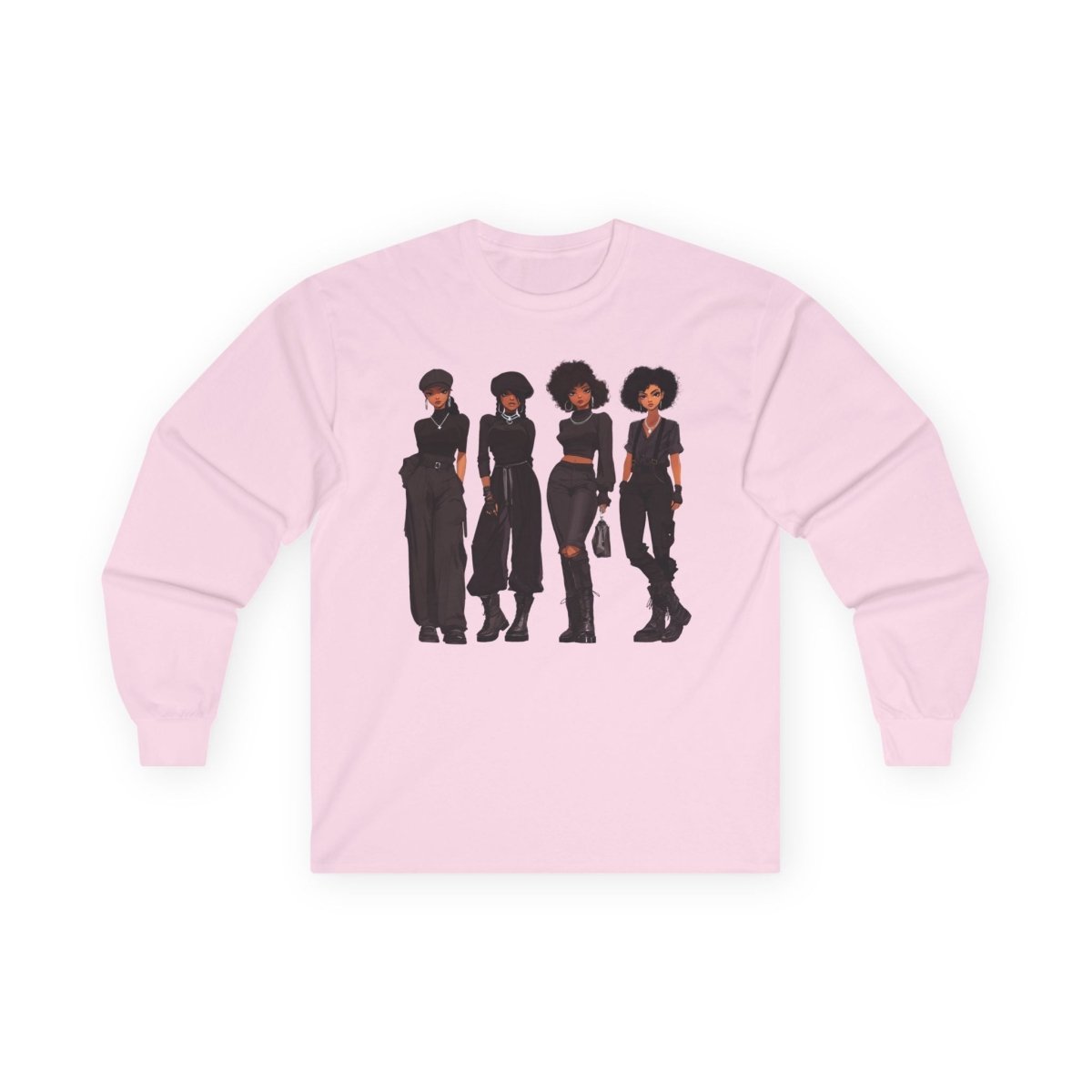 All Black Crew Long Sleeve Shirt - Afrocentric Art by The Trini Gee