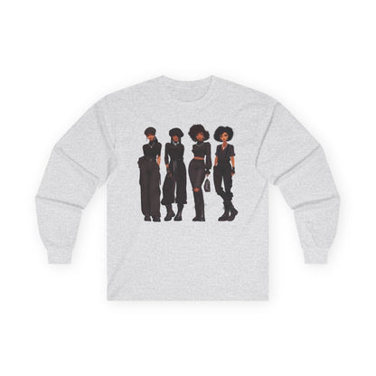 All Black Crew Long Sleeve Shirt - Afrocentric Art by The Trini Gee