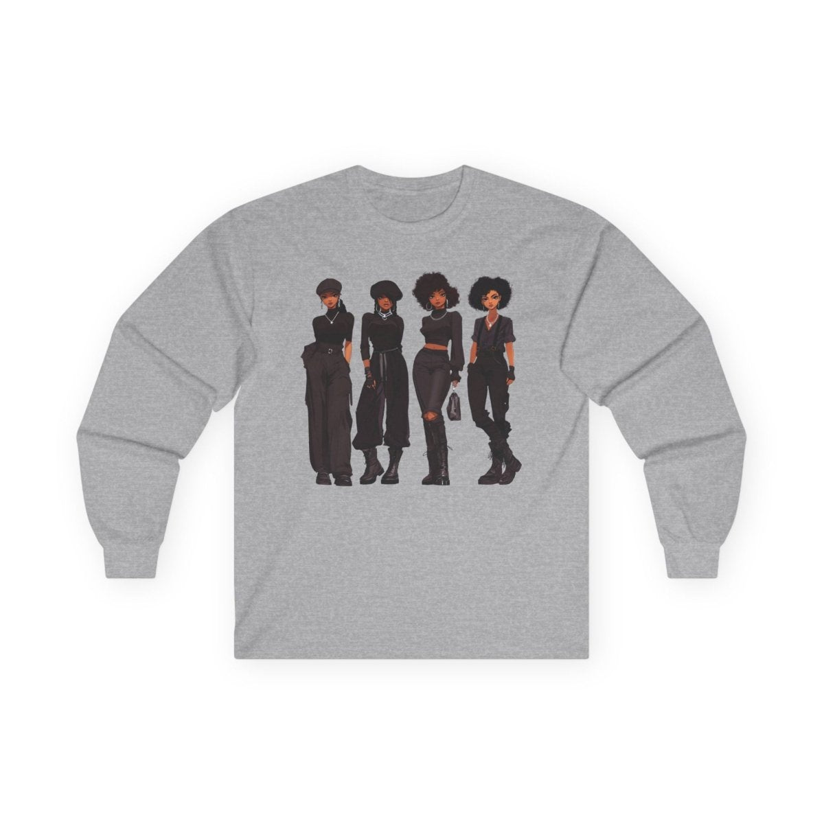 All Black Crew Long Sleeve Shirt - Afrocentric Art by The Trini Gee