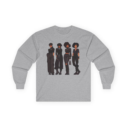 All Black Crew Long Sleeve Shirt - Afrocentric Art by The Trini Gee