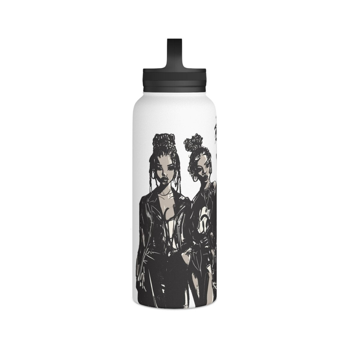 All Black Fashion 32oz Water Bottle - Afrocentric Art by The Trini Gee