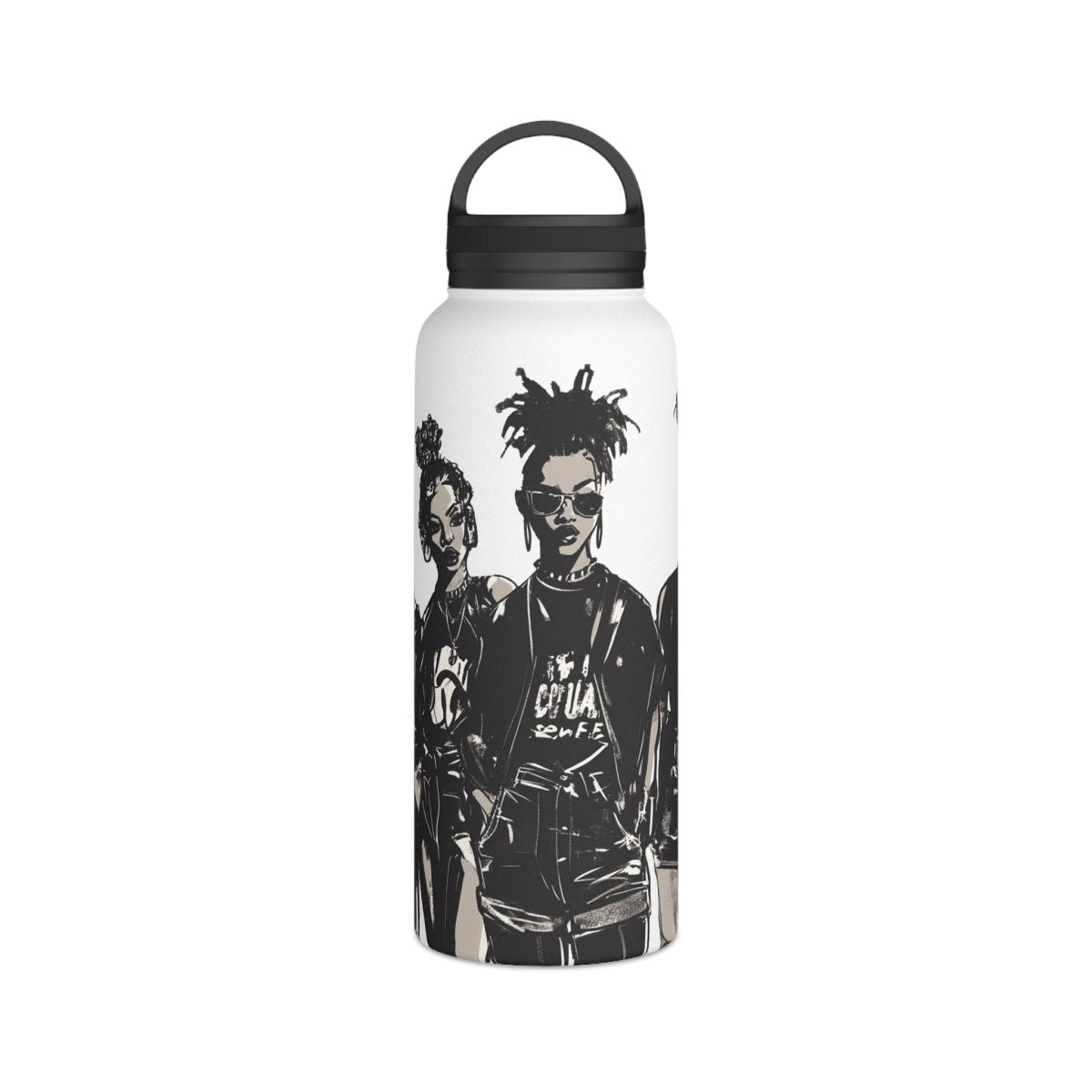 All Black Fashion 32oz Water Bottle - Afrocentric Art by The Trini Gee