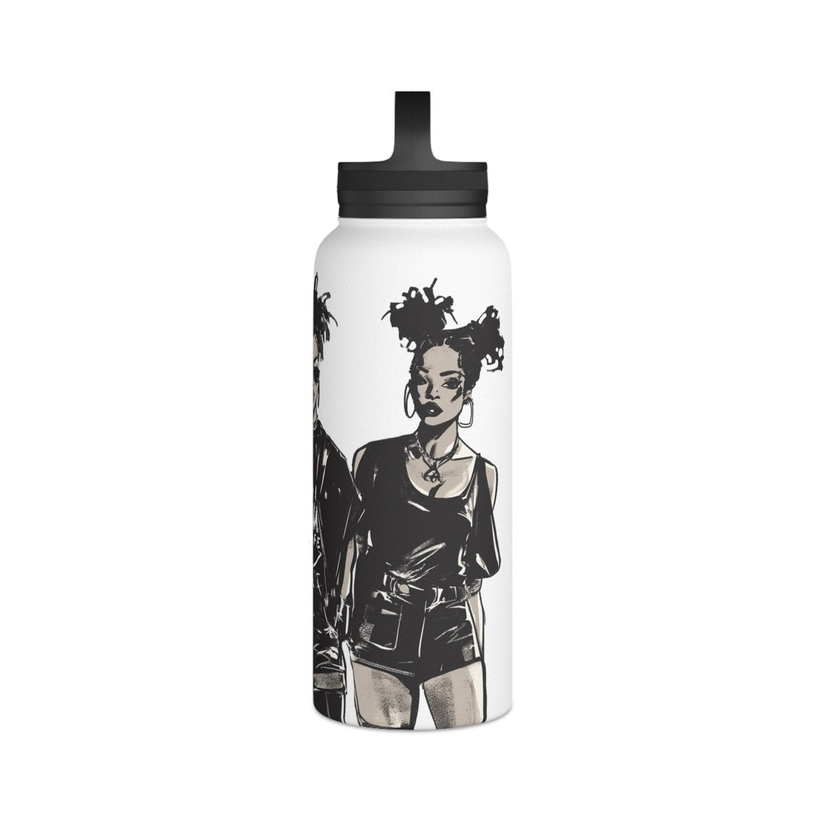 All Black Fashion 32oz Water Bottle - Afrocentric Art by The Trini Gee