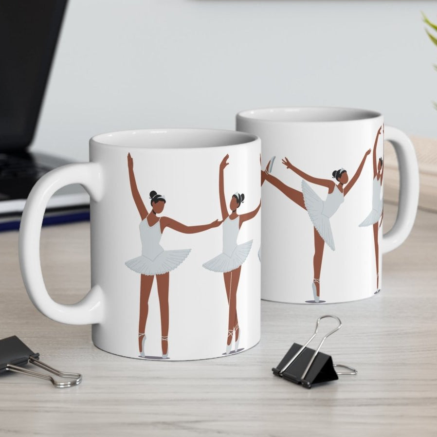 Ballerinas in White Mug - Afrocentric Art by The Trini Gee