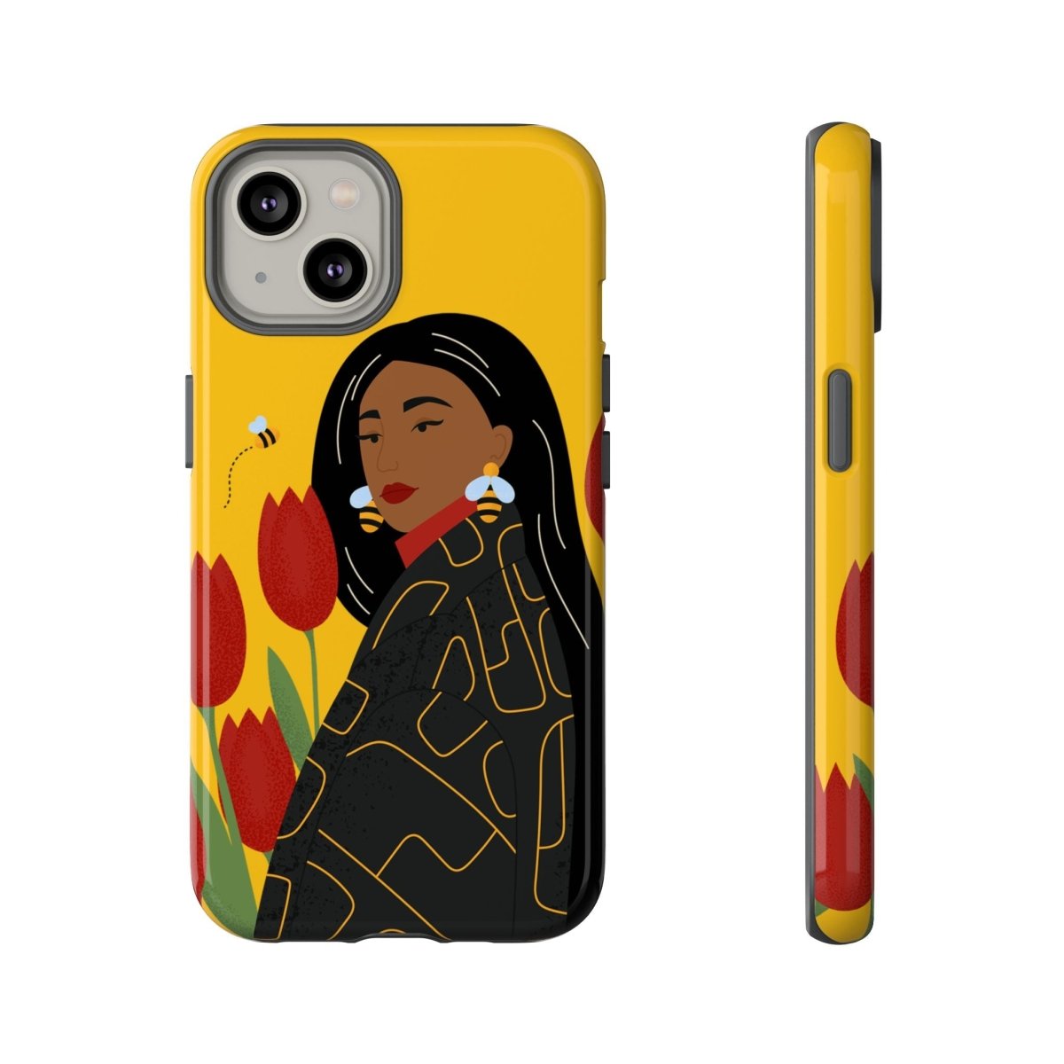 Bees and Tulips Phone Case - Afrocentric Art by The Trini Gee