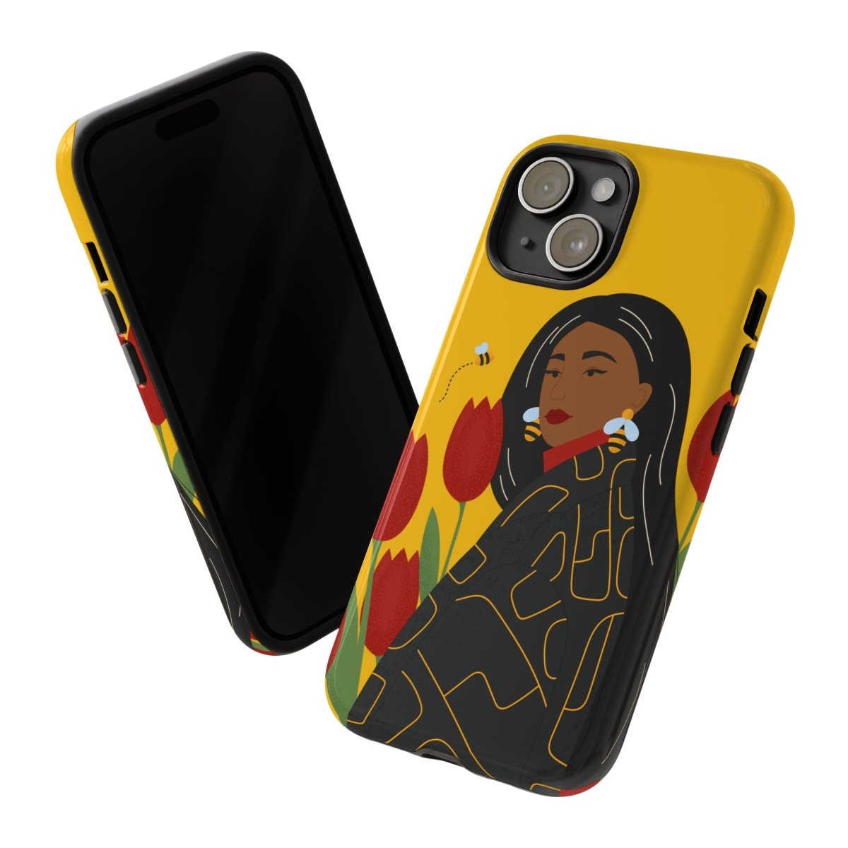 Bees and Tulips Phone Case - Afrocentric Art by The Trini Gee