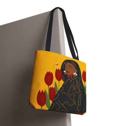 Bees and Tulips Tote Bag - Afrocentric Art by The Trini Gee