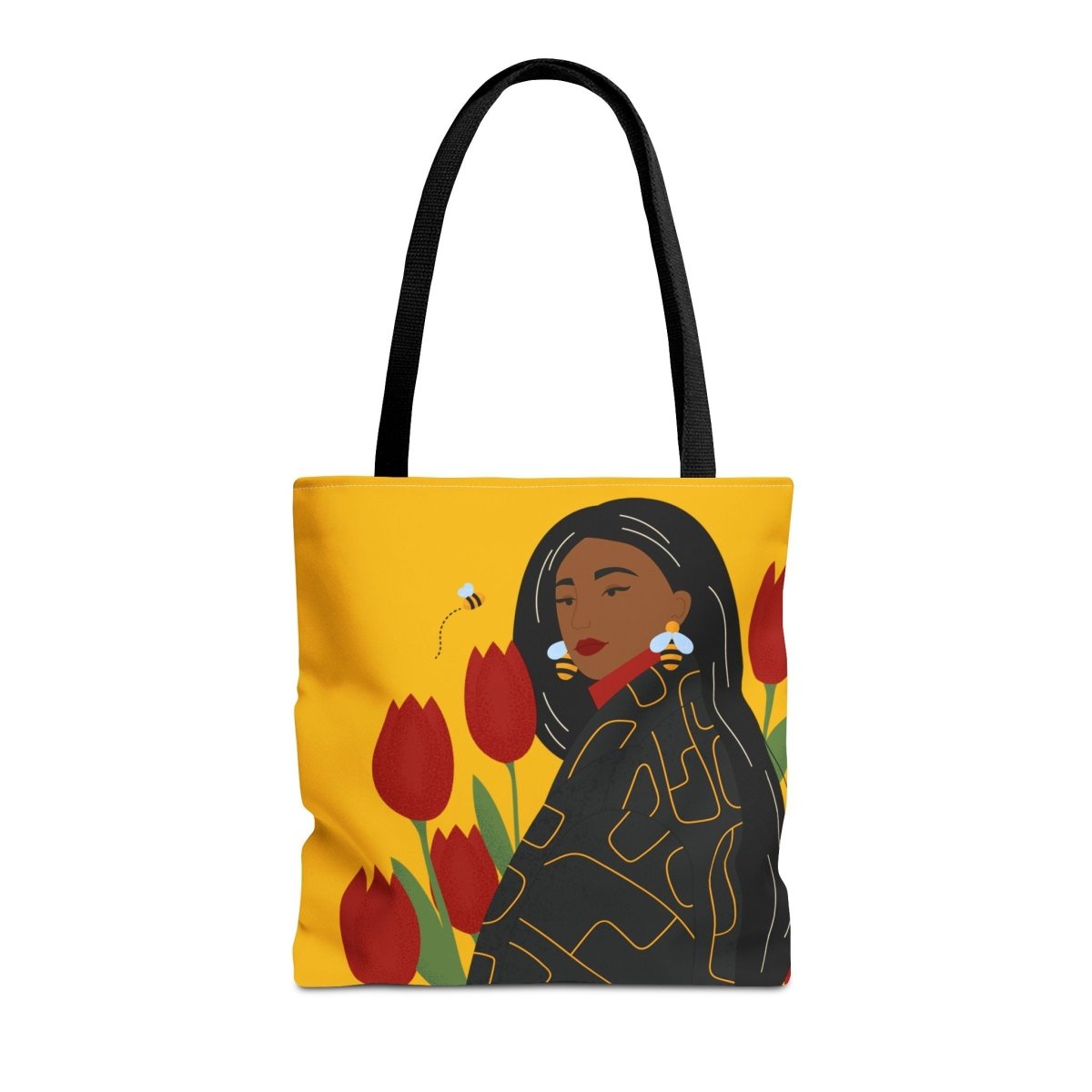Bees and Tulips Tote Bag - Afrocentric Art by The Trini Gee
