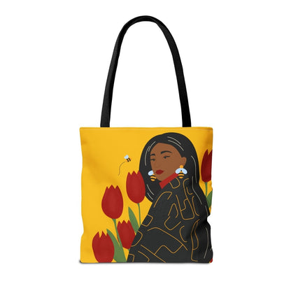 Bees and Tulips Tote Bag - Afrocentric Art by The Trini Gee