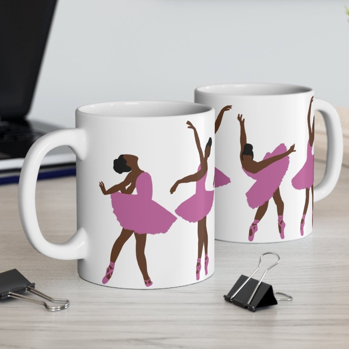 Black Ballerinas in Pink Mug - Afrocentric Art by The Trini Gee