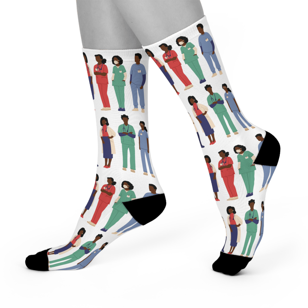 Black Doctors Crew Socks - Afrocentric Art by The Trini Gee