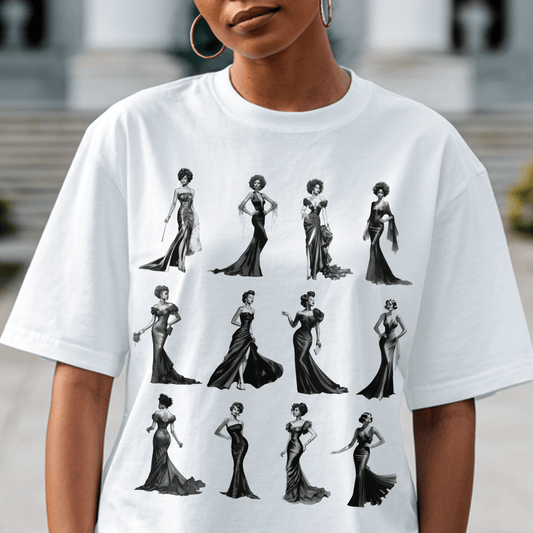 Black Dress Glamour T-shirt - Afrocentric Art by The Trini Gee