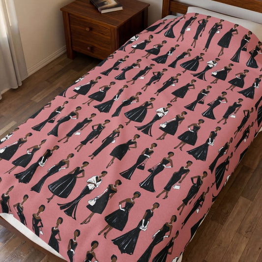 Black Dresses Throw Blanket - Afrocentric Art by The Trini Gee