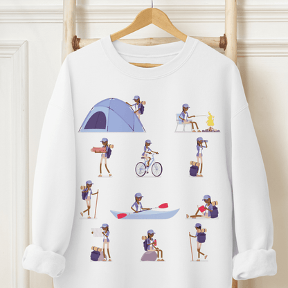 Black Girl Camping Sweatshirt - Afrocentric Art by The Trini Gee