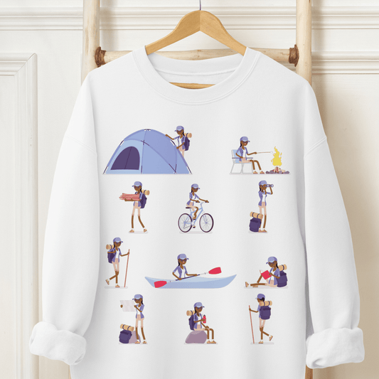 Black Girl Camping Sweatshirt - Afrocentric Art by The Trini Gee