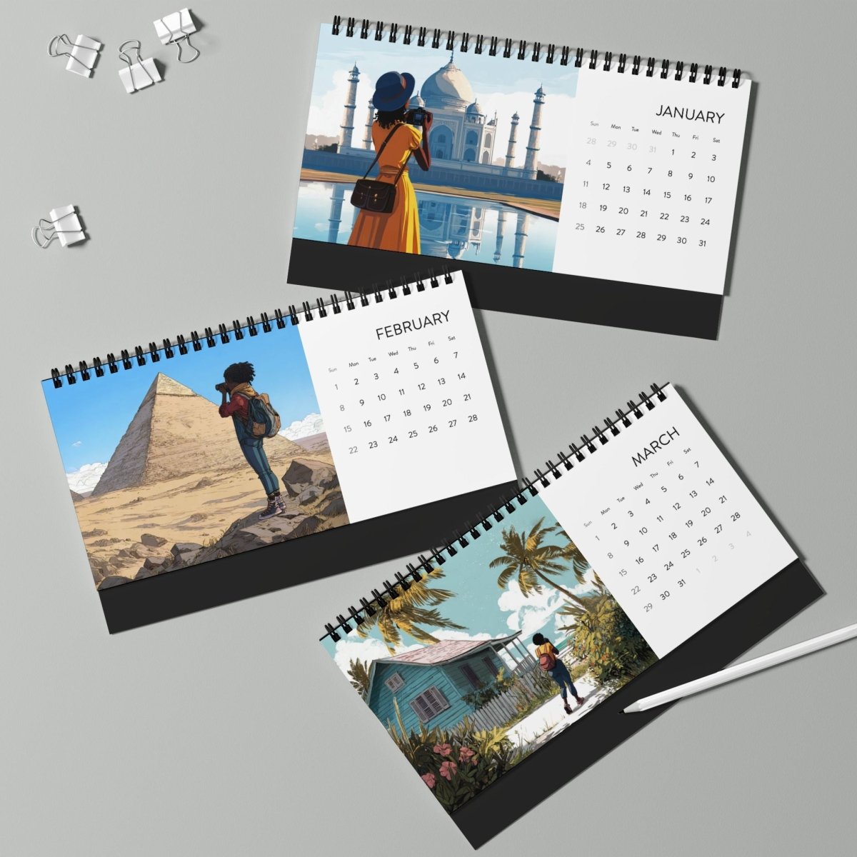 Black Girl Geographic Desk Calendar - Afrocentric Art by The Trini Gee