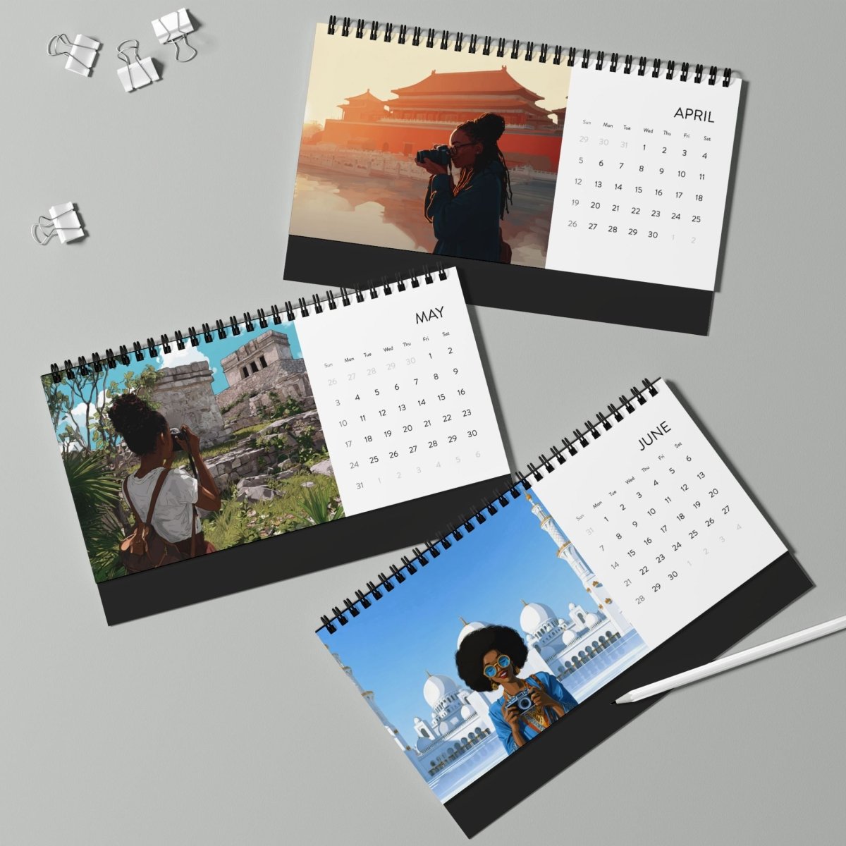 Black Girl Geographic Desk Calendar - Afrocentric Art by The Trini Gee