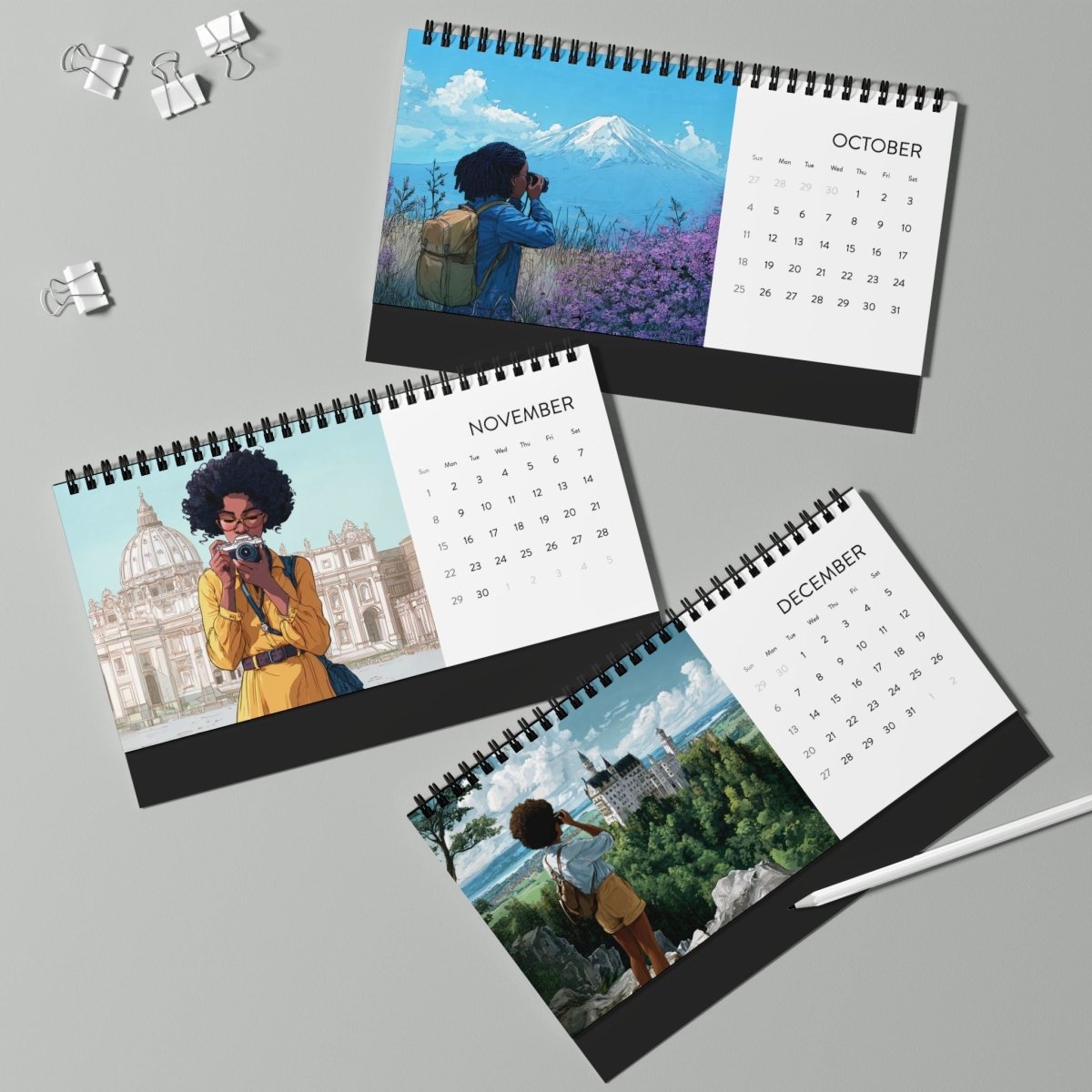 Black Girl Geographic Desk Calendar - Afrocentric Art by The Trini Gee
