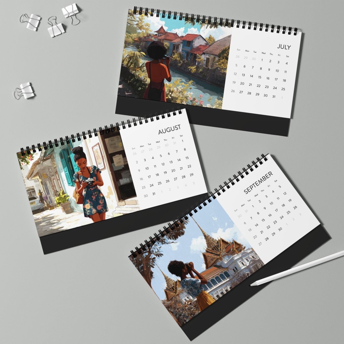 Black Girl Geographic Desk Calendar - Afrocentric Art by The Trini Gee