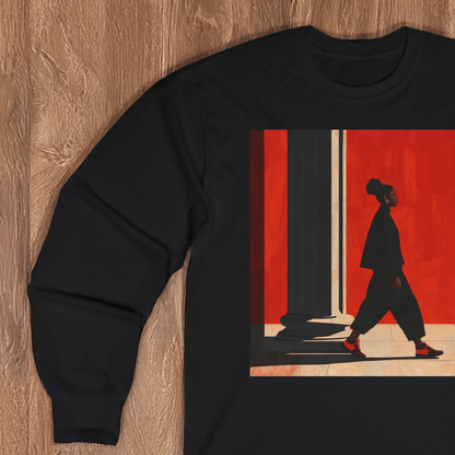 Black Girl Walking Long Sleeve Shirt - Afrocentric Art by The Trini Gee