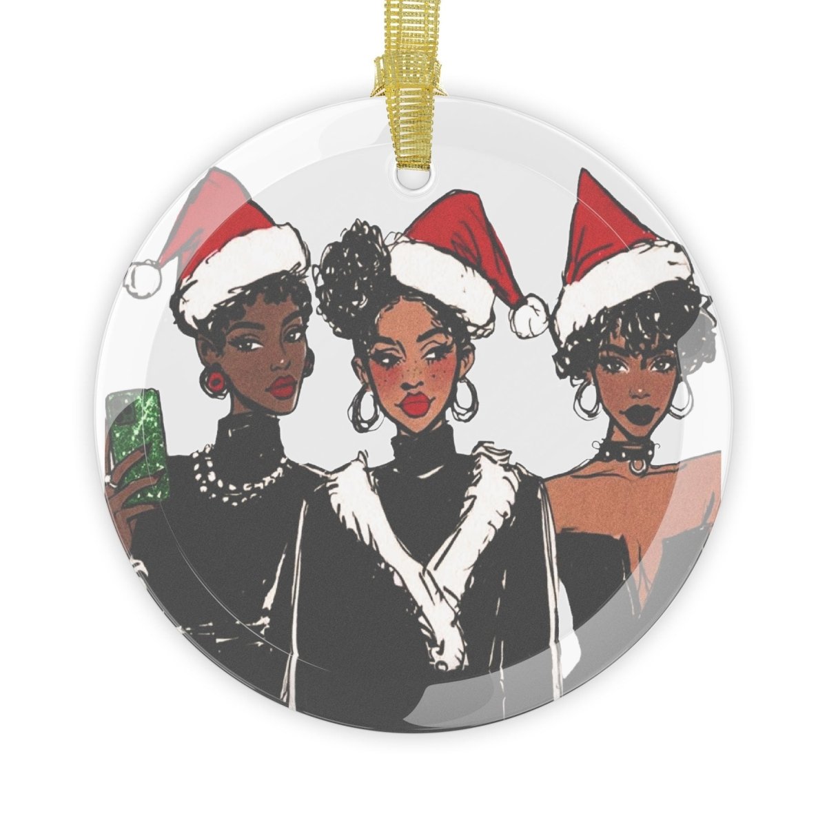 Black Girl Xmas Glass Ornament - Afrocentric Art by The Trini Gee