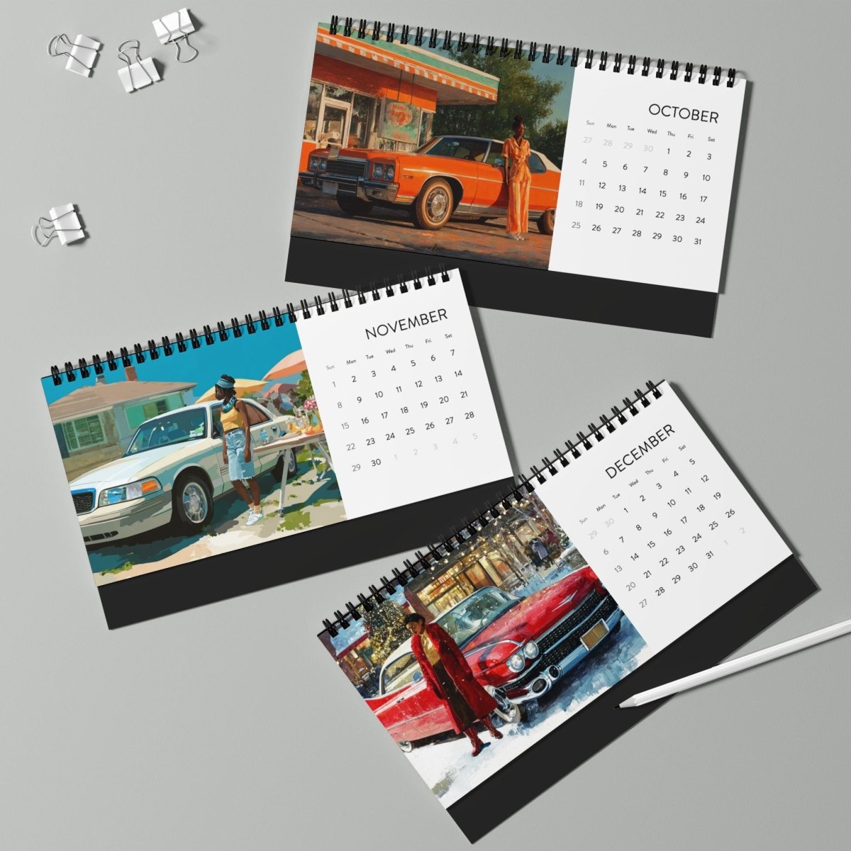 Black Girls with Cars 2026 Desktop Calendar - Afrocentric Art by The Trini Gee