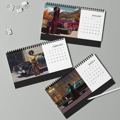 Black Girls with Cars 2026 Desktop Calendar - Afrocentric Art by The Trini Gee