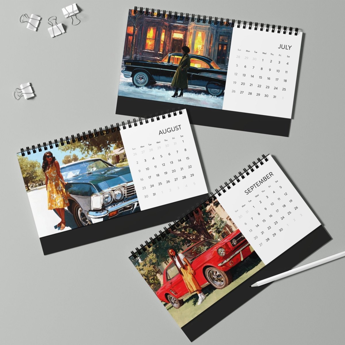 Black Girls with Cars 2026 Desktop Calendar - Afrocentric Art by The Trini Gee