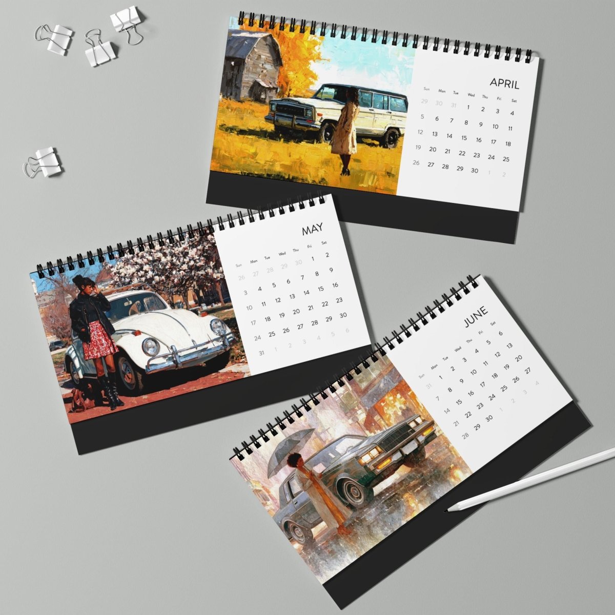 Black Girls with Cars 2026 Desktop Calendar - Afrocentric Art by The Trini Gee