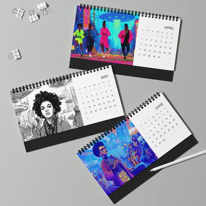 Black Girls with UFOs 2026 Desk Calendar - Afrocentric Art by The Trini Gee