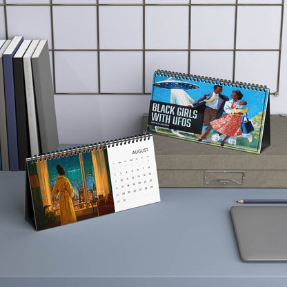 Black Girls with UFOs 2026 Desk Calendar - Afrocentric Art by The Trini Gee