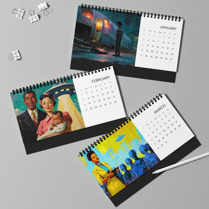Black Girls with UFOs 2026 Desk Calendar - Afrocentric Art by The Trini Gee
