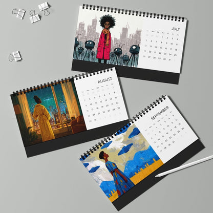 Black Girls with UFOs 2026 Desk Calendar - Afrocentric Art by The Trini Gee