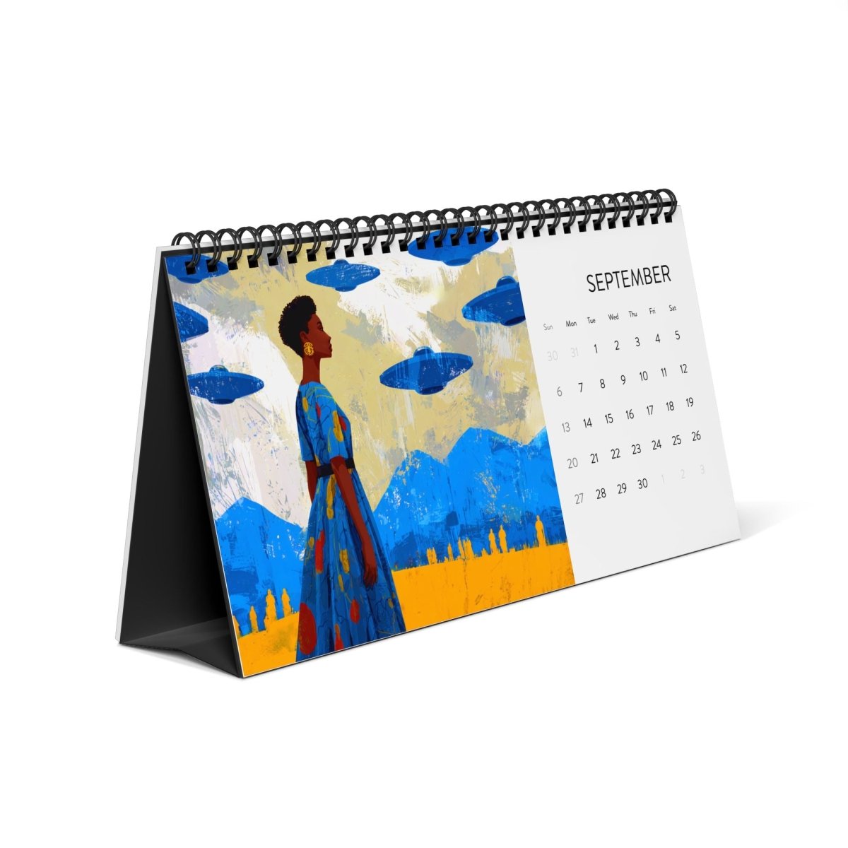 Black Girls with UFOs 2026 Desk Calendar - Afrocentric Art by The Trini Gee