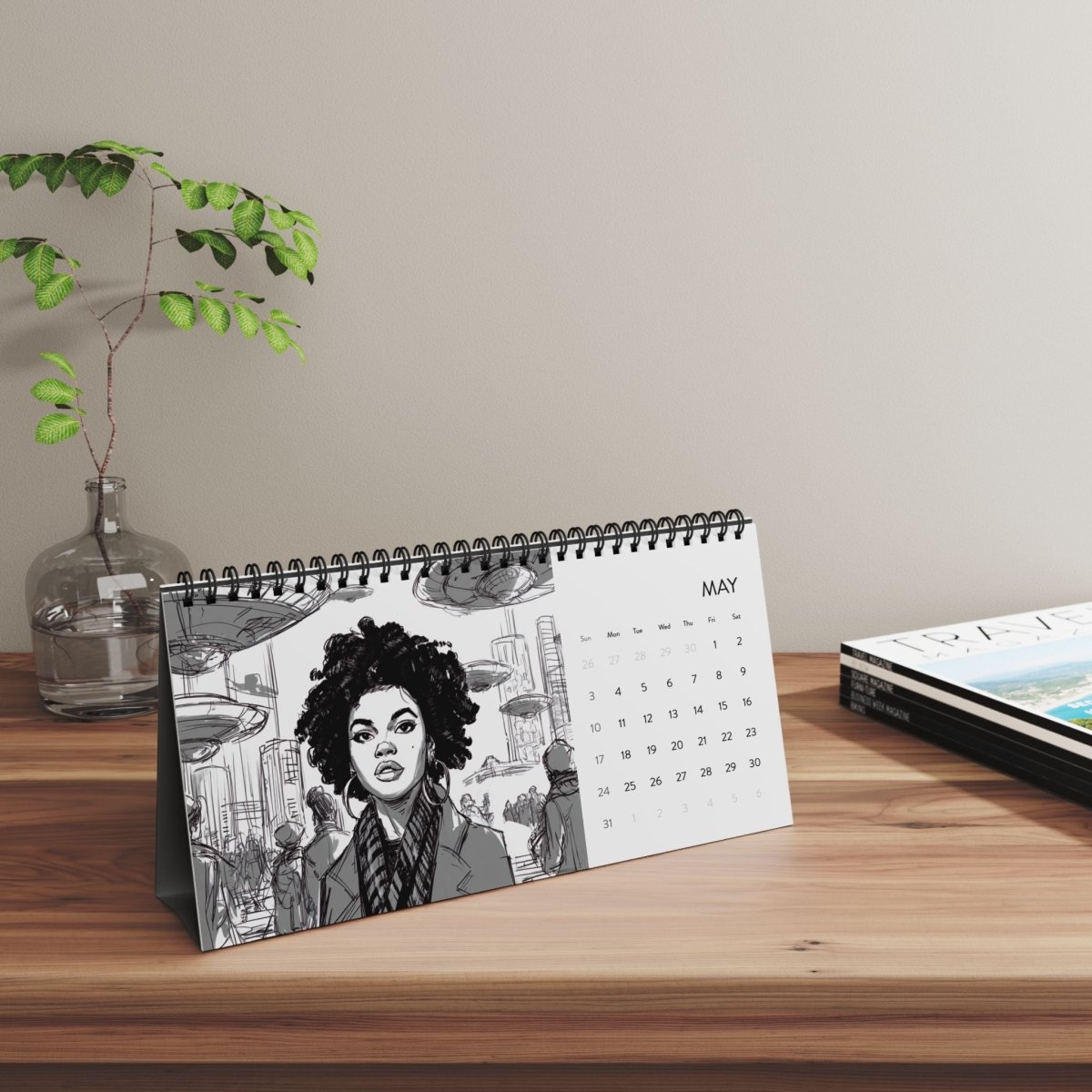 Black Girls with UFOs 2026 Desk Calendar - Afrocentric Art by The Trini Gee