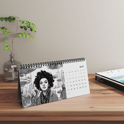 Black Girls with UFOs 2026 Desk Calendar - Afrocentric Art by The Trini Gee