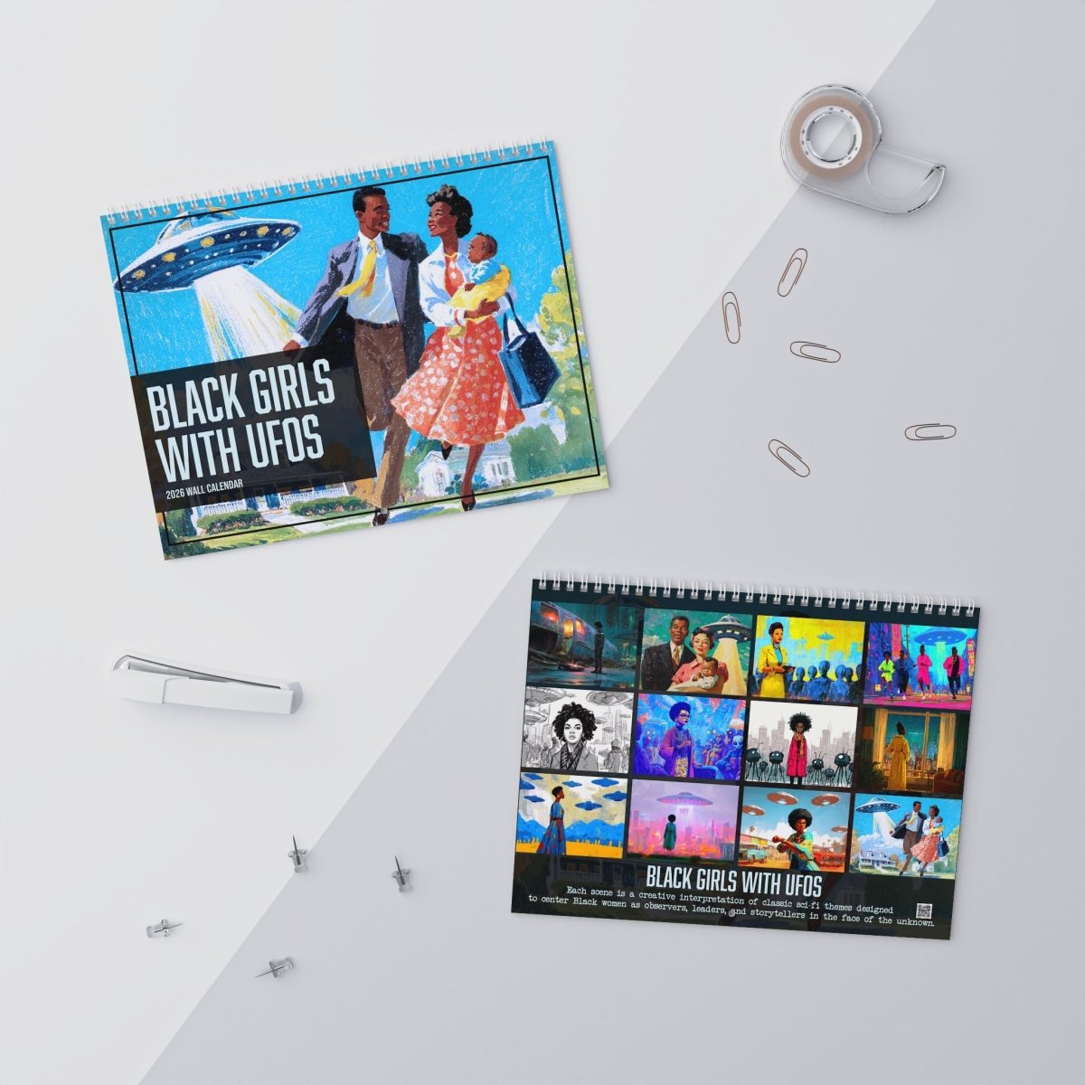 Black Girls with UFOs 2026 Wall Calendar - Afrocentric Art by The Trini Gee