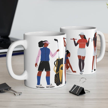 Black Ladies Golf Mug - Afrocentric Art by The Trini Gee