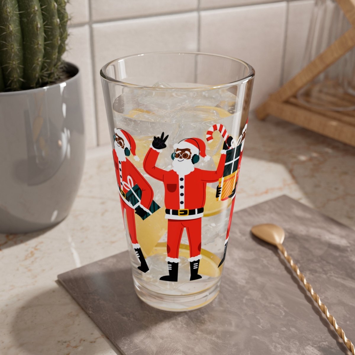 Black Santa 16oz Glass - The Trini Gee