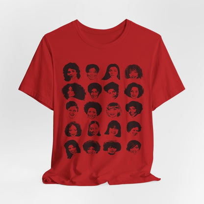 Adult unisex shirt featuring Black actresses who played TV moms, shown in a clean grid of iconic faces.