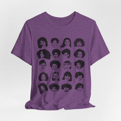 Adult unisex shirt featuring Black actresses who played TV moms, shown in a clean grid of iconic faces.