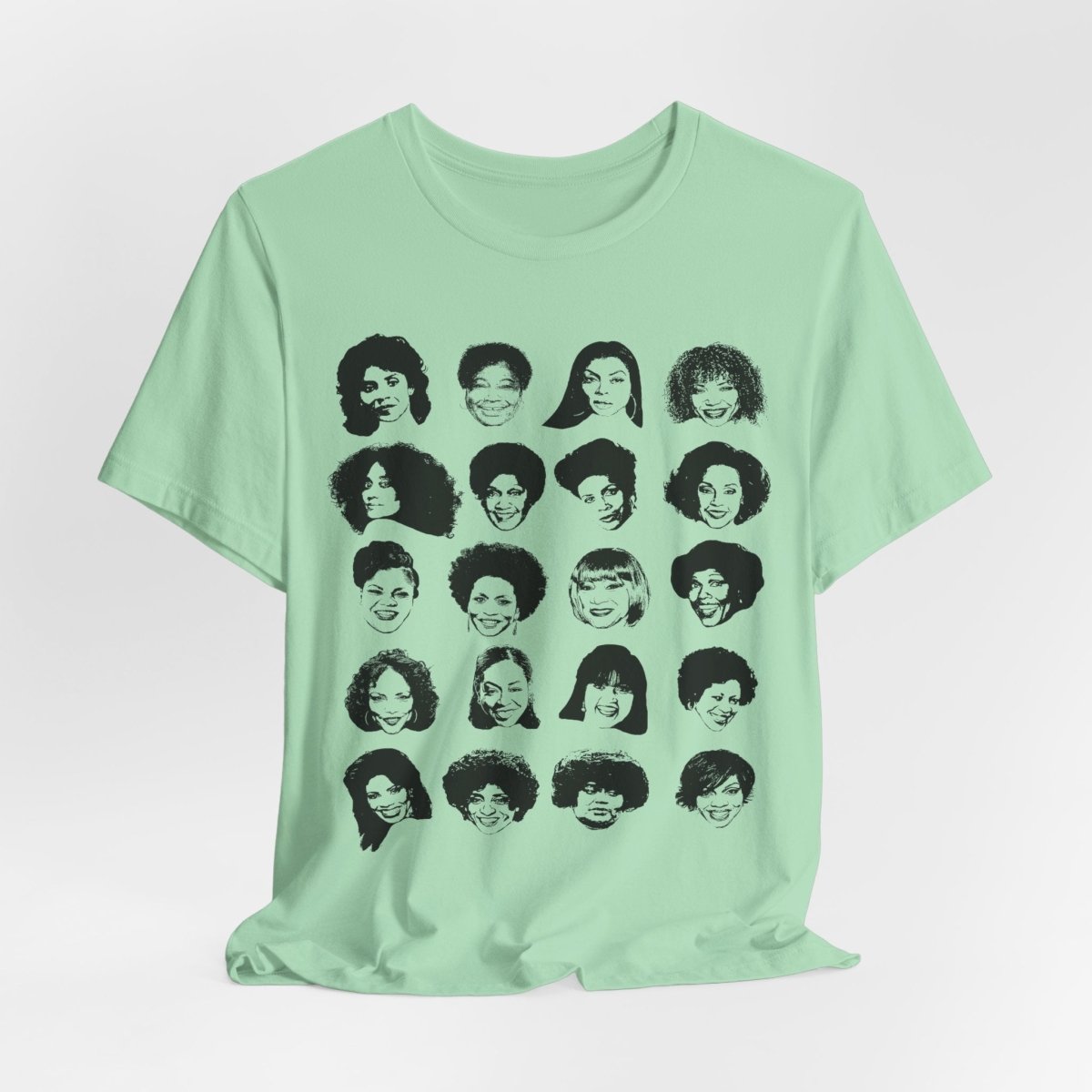Adult unisex shirt featuring Black actresses who played TV moms, shown in a clean grid of iconic faces.