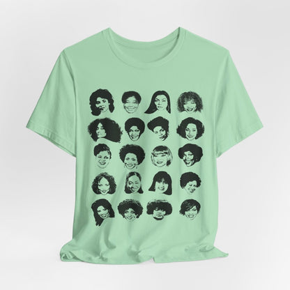 Adult unisex shirt featuring Black actresses who played TV moms, shown in a clean grid of iconic faces.