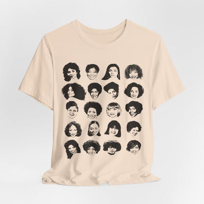 Adult unisex shirt featuring Black actresses who played TV moms, shown in a clean grid of iconic faces.
