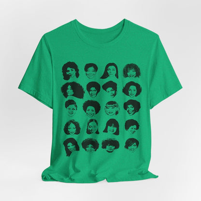 Adult unisex shirt featuring Black actresses who played TV moms, shown in a clean grid of iconic faces.