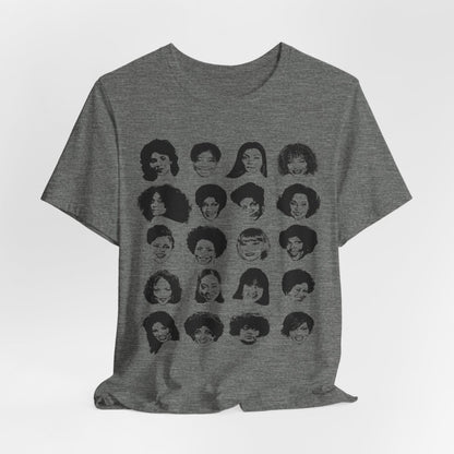 Adult unisex shirt featuring Black actresses who played TV moms, shown in a clean grid of iconic faces.