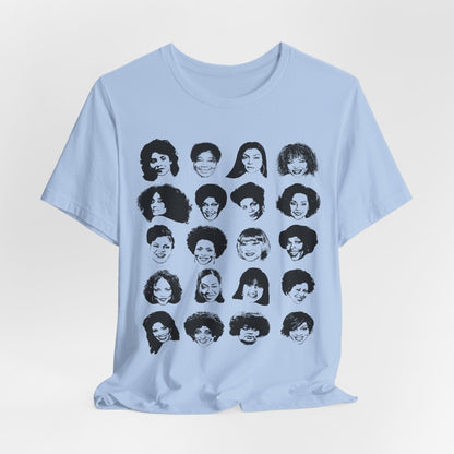 Adult unisex shirt featuring Black actresses who played TV moms, shown in a clean grid of iconic faces.