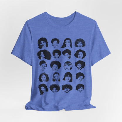 Adult unisex shirt featuring Black actresses who played TV moms, shown in a clean grid of iconic faces.