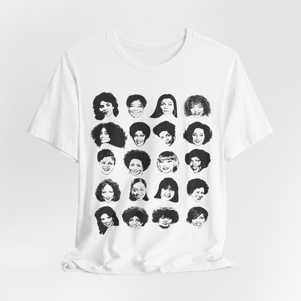 Adult unisex shirt featuring Black actresses who played TV moms, shown in a clean grid of iconic faces.