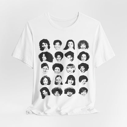 Adult unisex shirt featuring Black actresses who played TV moms, shown in a clean grid of iconic faces.